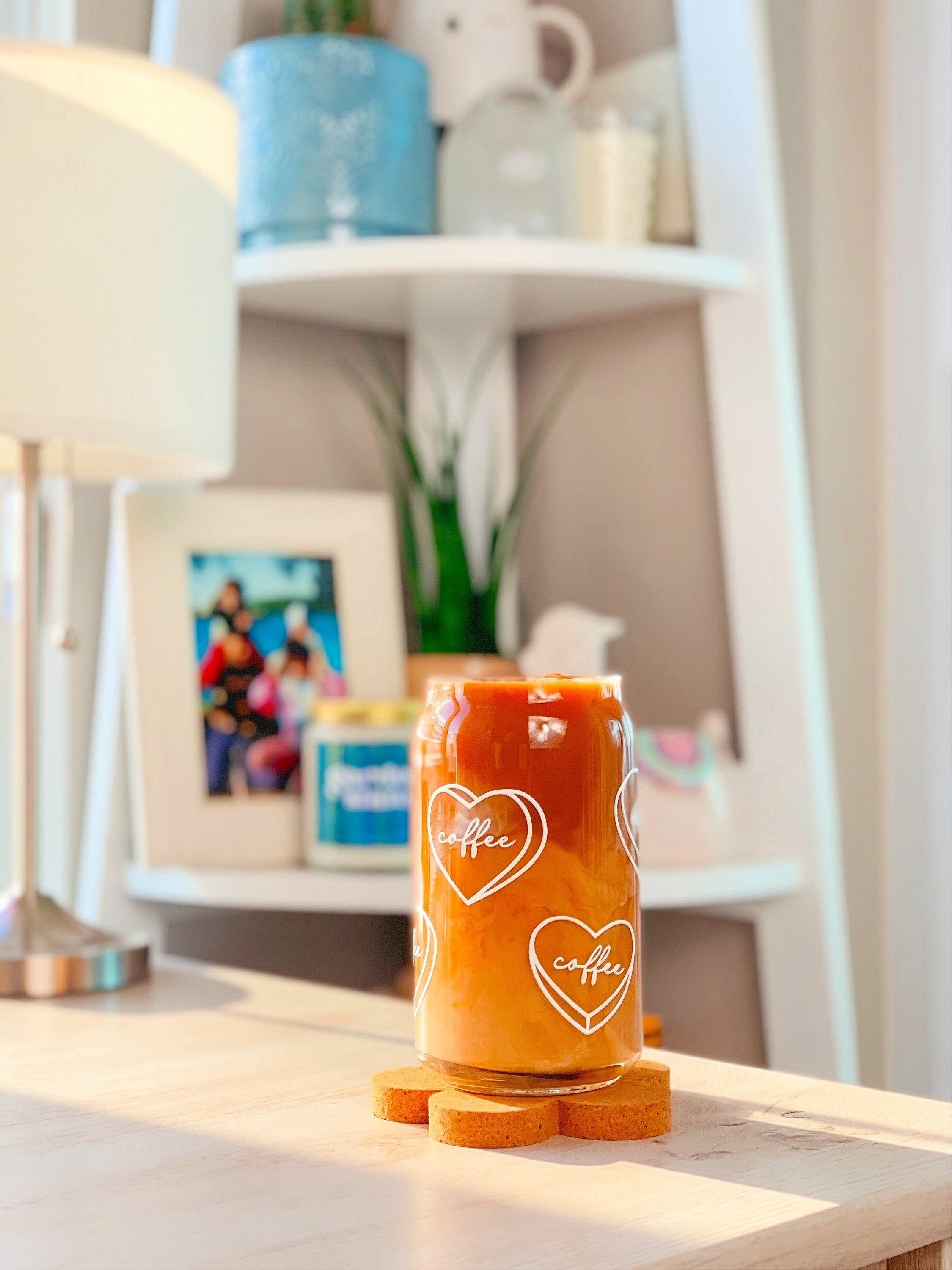 White Heart Coffee Glass Cup