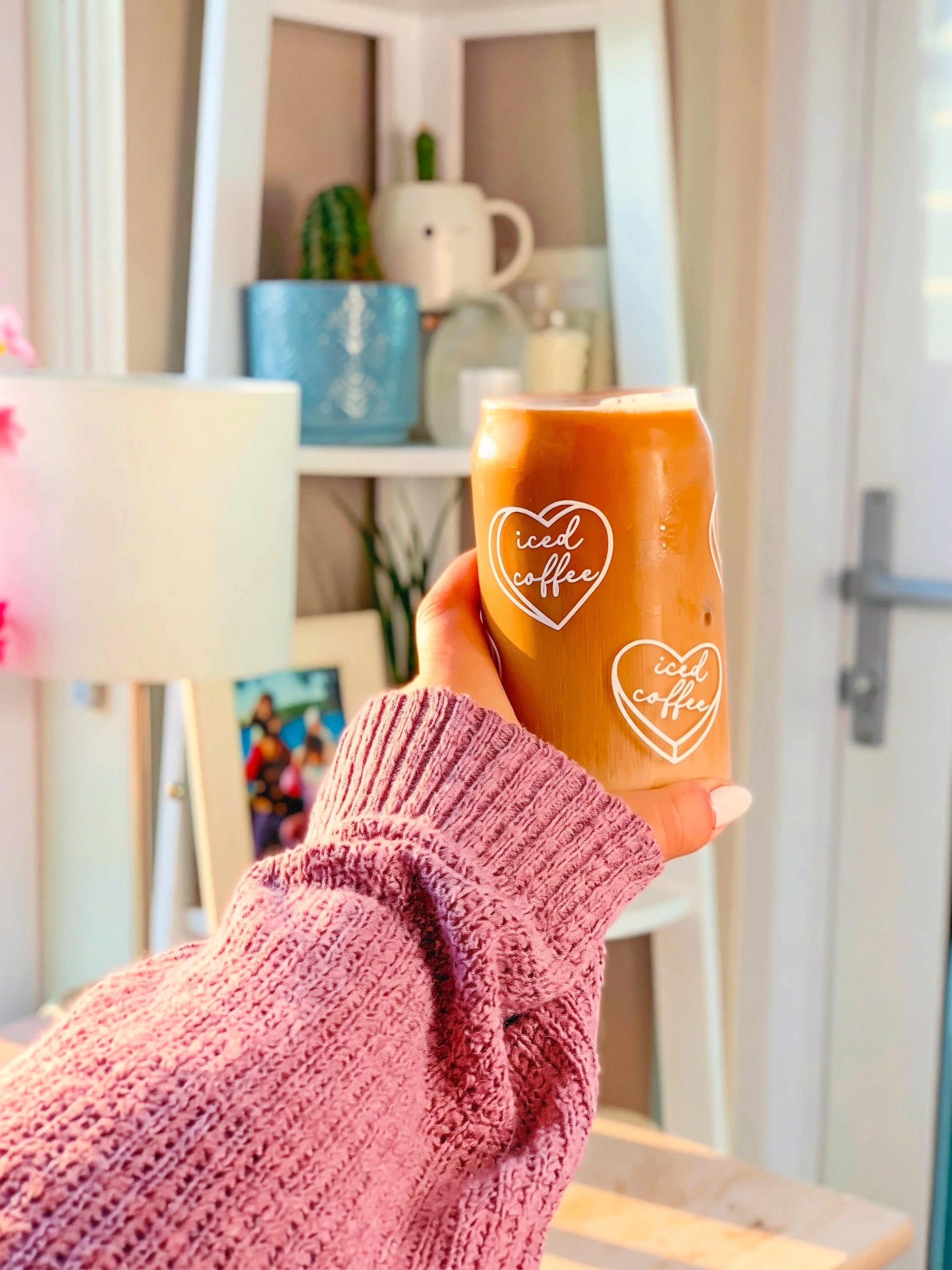 White Heart Iced Coffee Glass Cup