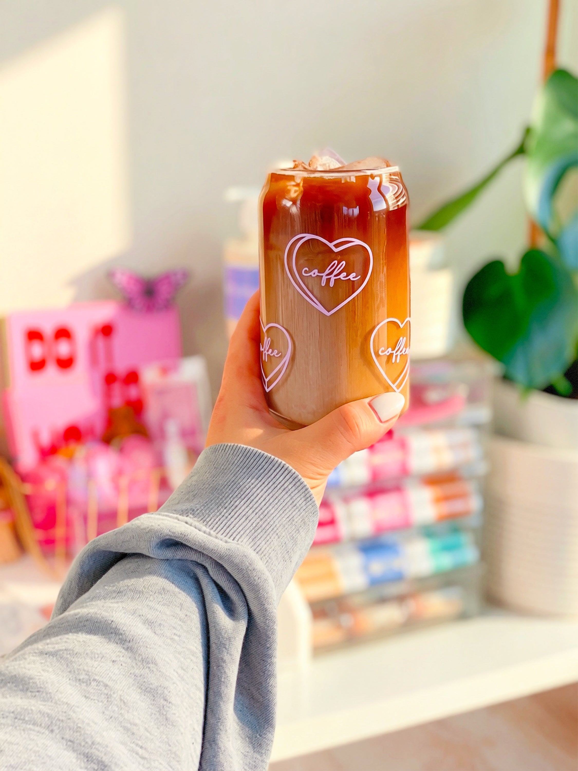 Lilac Heart Coffee Glass Cup