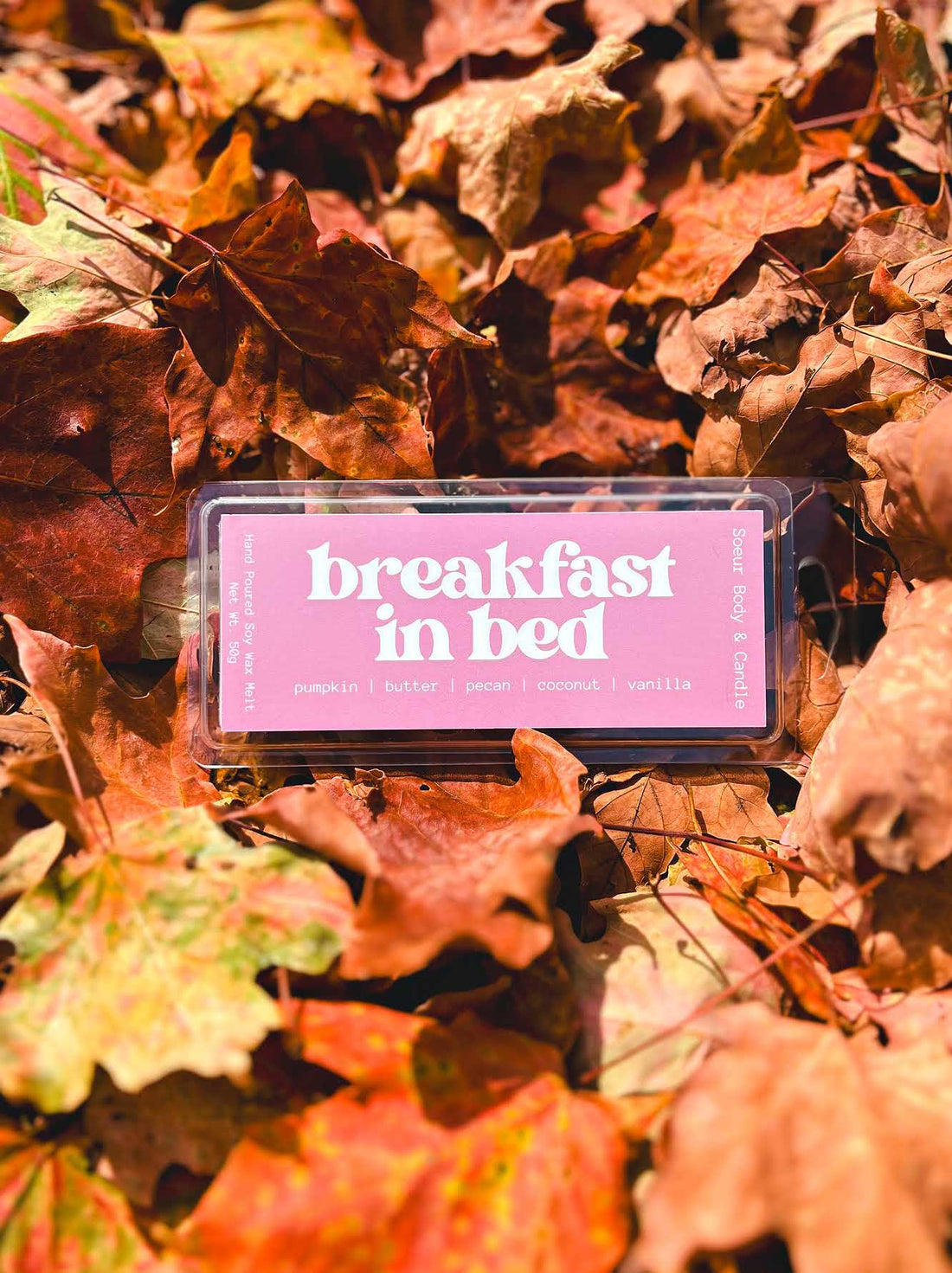 Breakfast in Bed Soy Wax Melt with scents of pumpkin, butter, pecan, coconut, and vanilla that lasts up to 25 hours! Cruelty-free, vegan, handmade, paraben and phthalate free, and sustainably packaged.