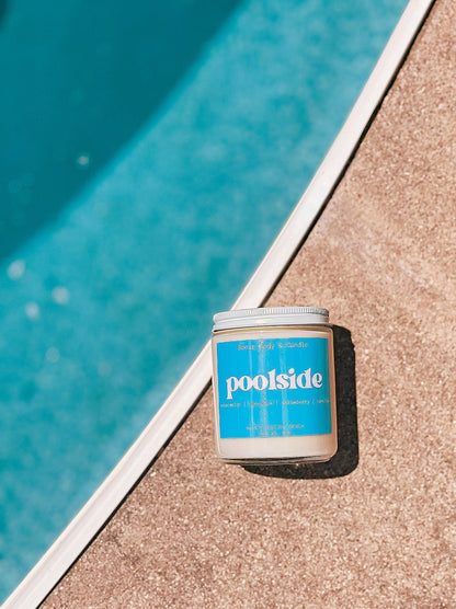 Poolside Soy Wax Candle with scents of watermelon, honeydew, strawberry, and vanilla that lasts up to 45 hours! This candle is cruelty-free, vegan, handmade, paraben and phthalate free, and sustainably packaged.