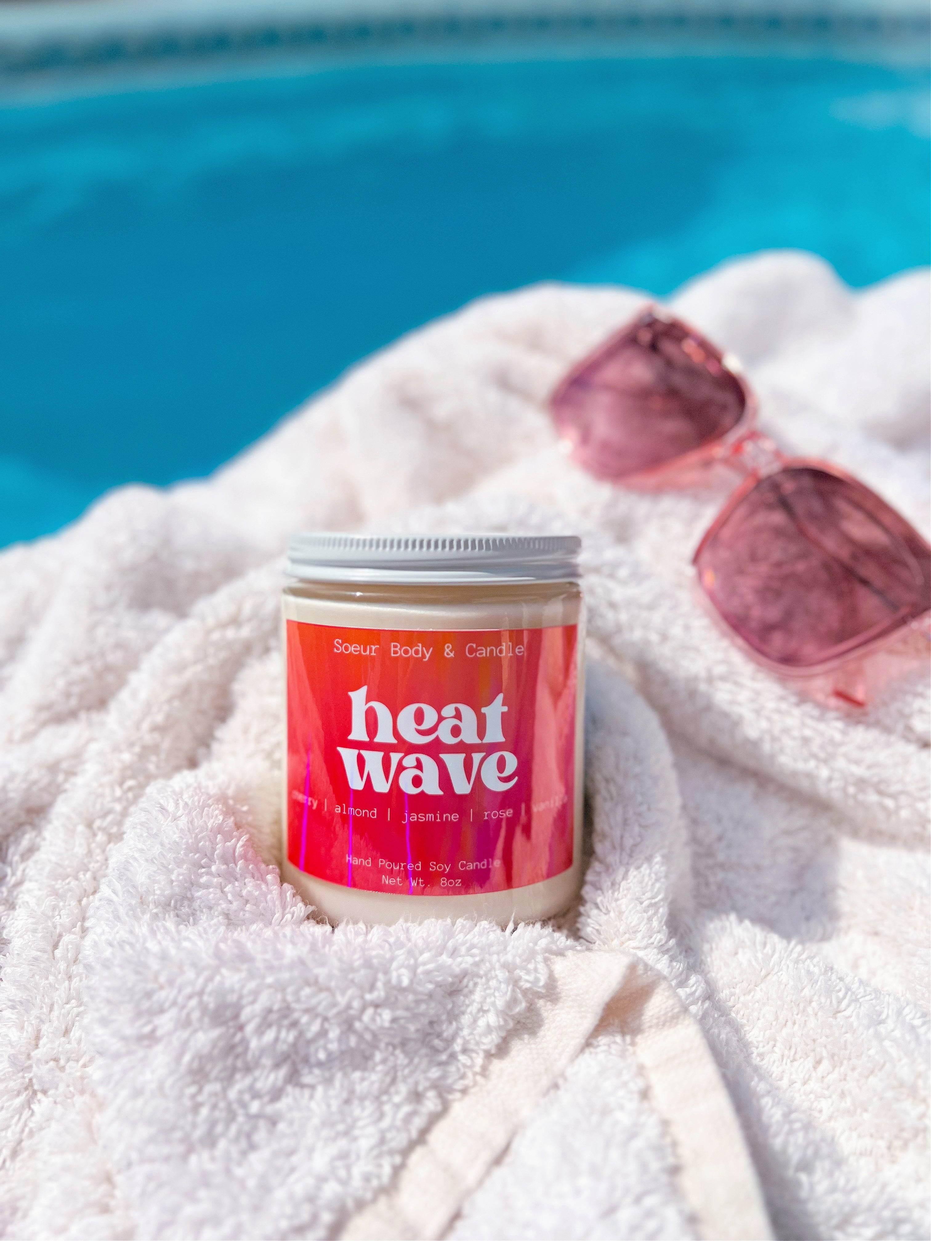 Heat Wave Soy Wax Candle with scents of cherry, almond, jasmine, rose, and vanilla (a dupe of the popular Lost Cherry scent by Tom Ford) that lasts up to 45 hours! This candle is cruelty-free, vegan, handmade, paraben and phthalate free, and sustainably packaged.