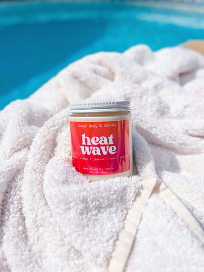 Heat Wave Soy Wax Candle with scents of cherry, almond, jasmine, rose, and vanilla (a dupe of the popular Lost Cherry scent by Tom Ford) that lasts up to 45 hours! This candle is cruelty-free, vegan, handmade, paraben and phthalate free, and sustainably packaged.