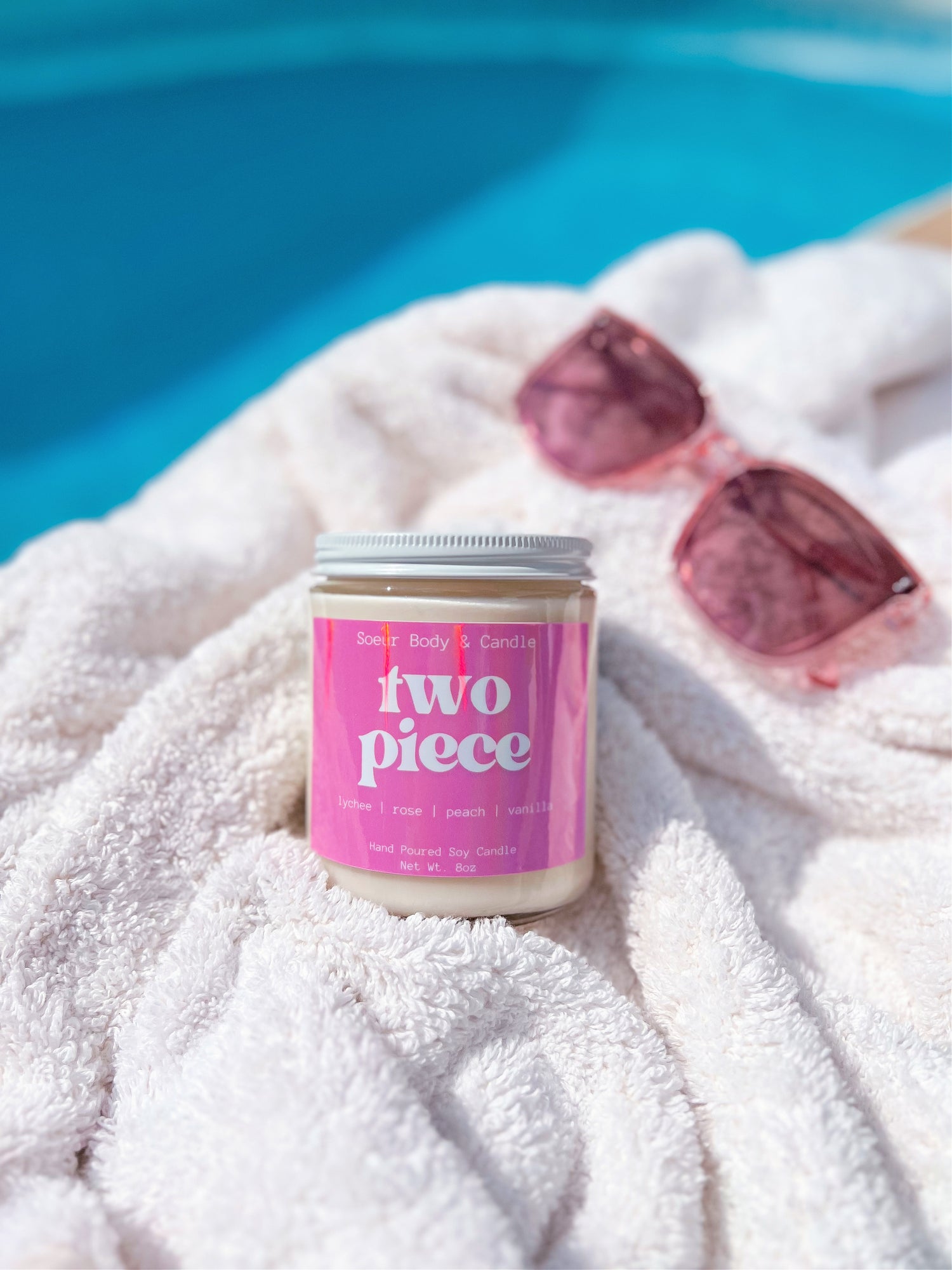 Two Piece Soy Wax Candle with scents of lychee, rose, peach, and vanilla that lasts up to 45 hours! This candle is cruelty-free, vegan, handmade, paraben and phthalate free, and sustainably packaged.