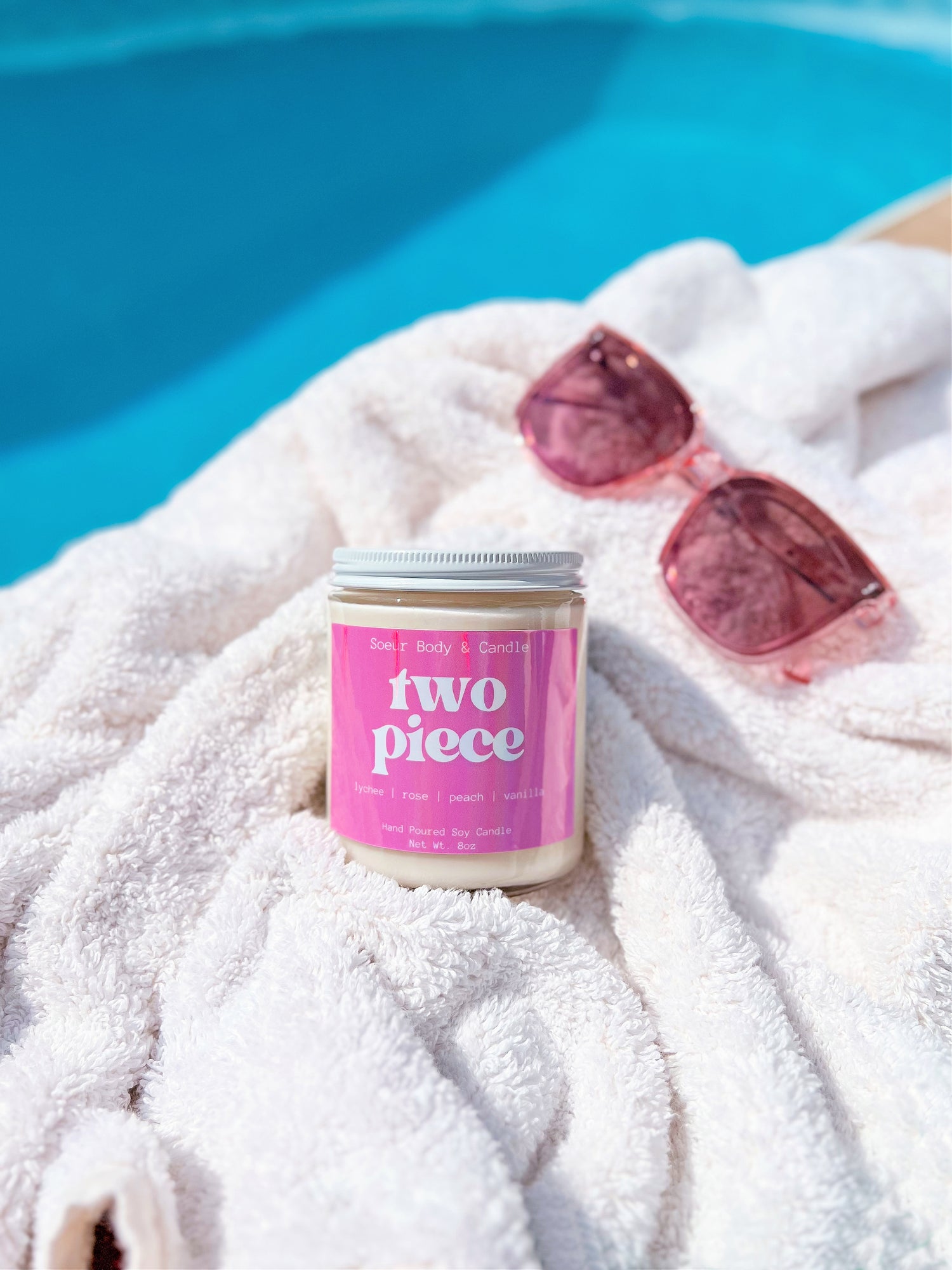 Two Piece Soy Wax Candle with scents of lychee, rose, peach, and vanilla that lasts up to 45 hours! This candle is cruelty-free, vegan, handmade, paraben and phthalate free, and sustainably packaged.