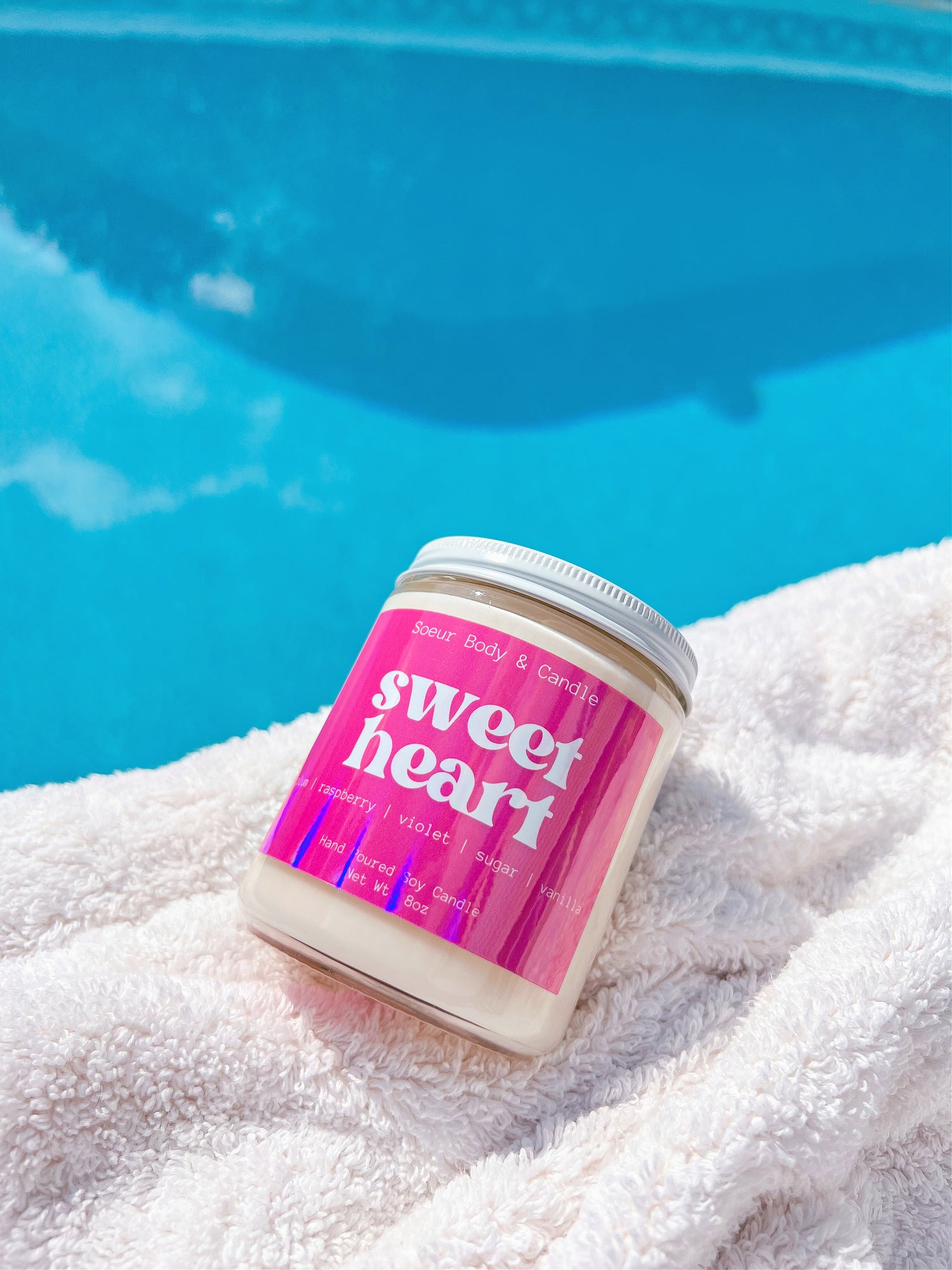 Sweet Heart Soy Wax Candle with scents of plum, raspberry, violet, sugar, and vanilla that lasts up to 45 hours! This candle is cruelty-free, vegan, handmade, paraben and phthalate free, and sustainably packaged.