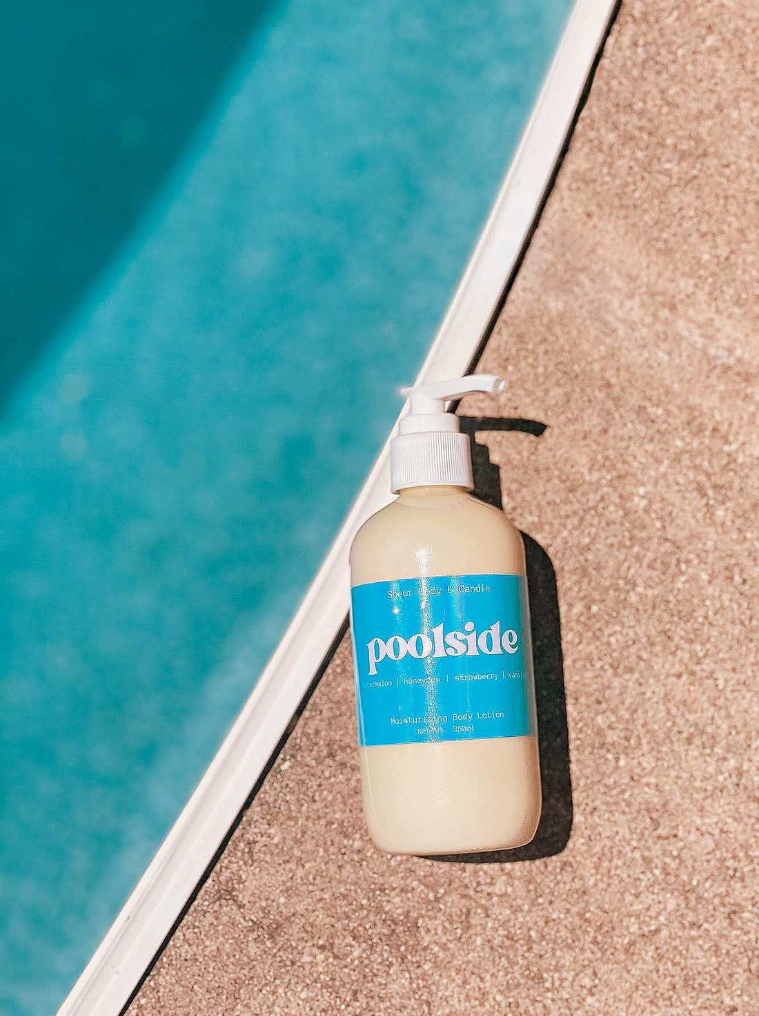 Poolside Body Lotion featuring hemp oil for moisturizing with a watermelon, honeydew, strawberry, and vanilla scent. Cruelty-free, vegan, and sustainably packaged.