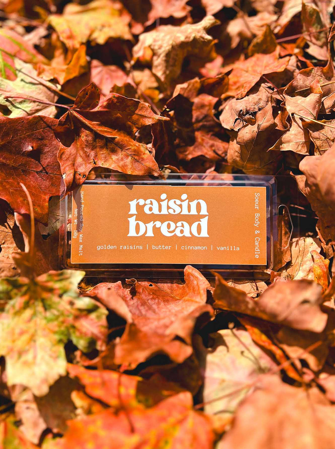 Raisin Bread Soy Wax Melt with scents of golden raisins, butter, cinnamon, and vanilla that lasts up to 25 hours! Cruelty-free, vegan, handmade, paraben and phthalate free, and sustainably packaged.