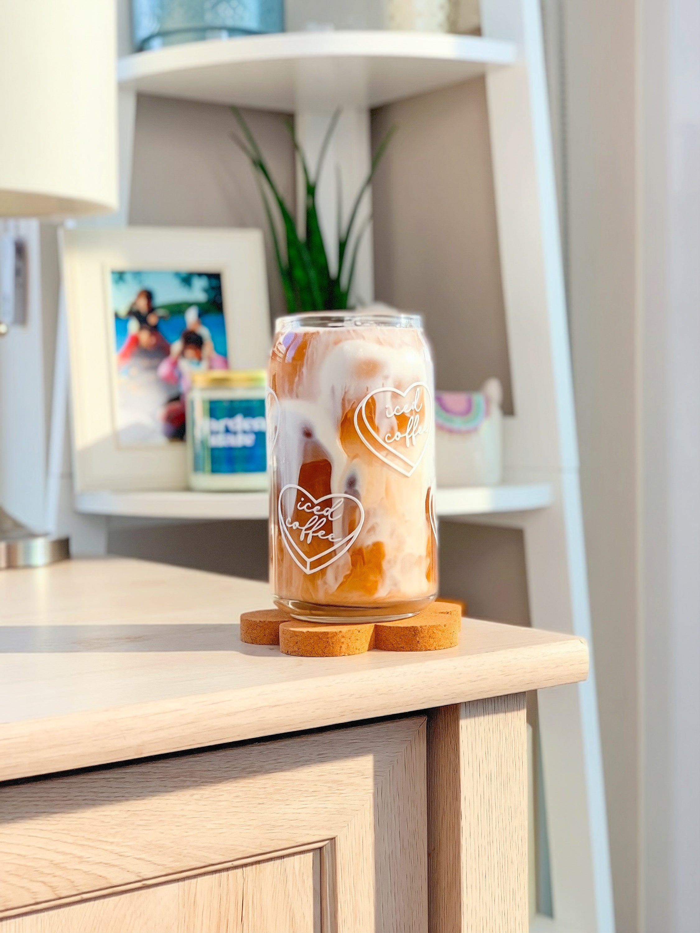 White Heart Iced Coffee Glass Cup