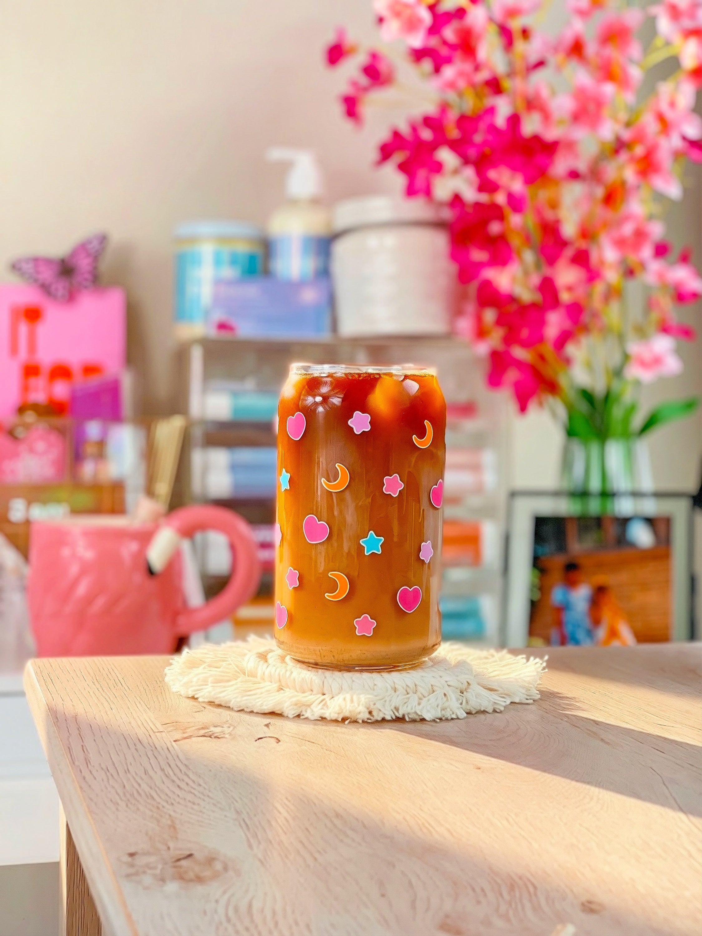 Hearts &amp; Stars (White) Glass Cup