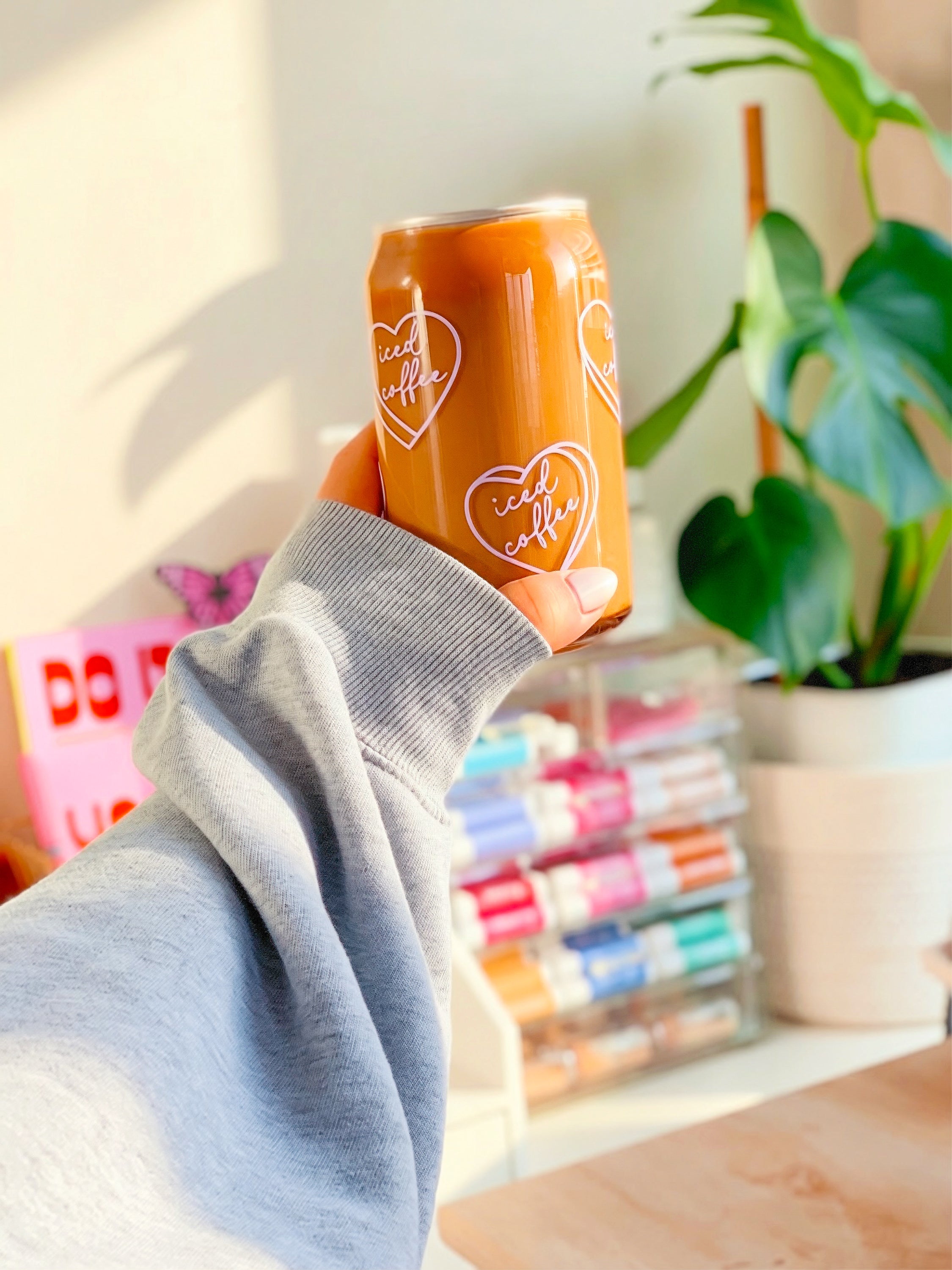 Lilac Heart Iced Coffee Glass Cup