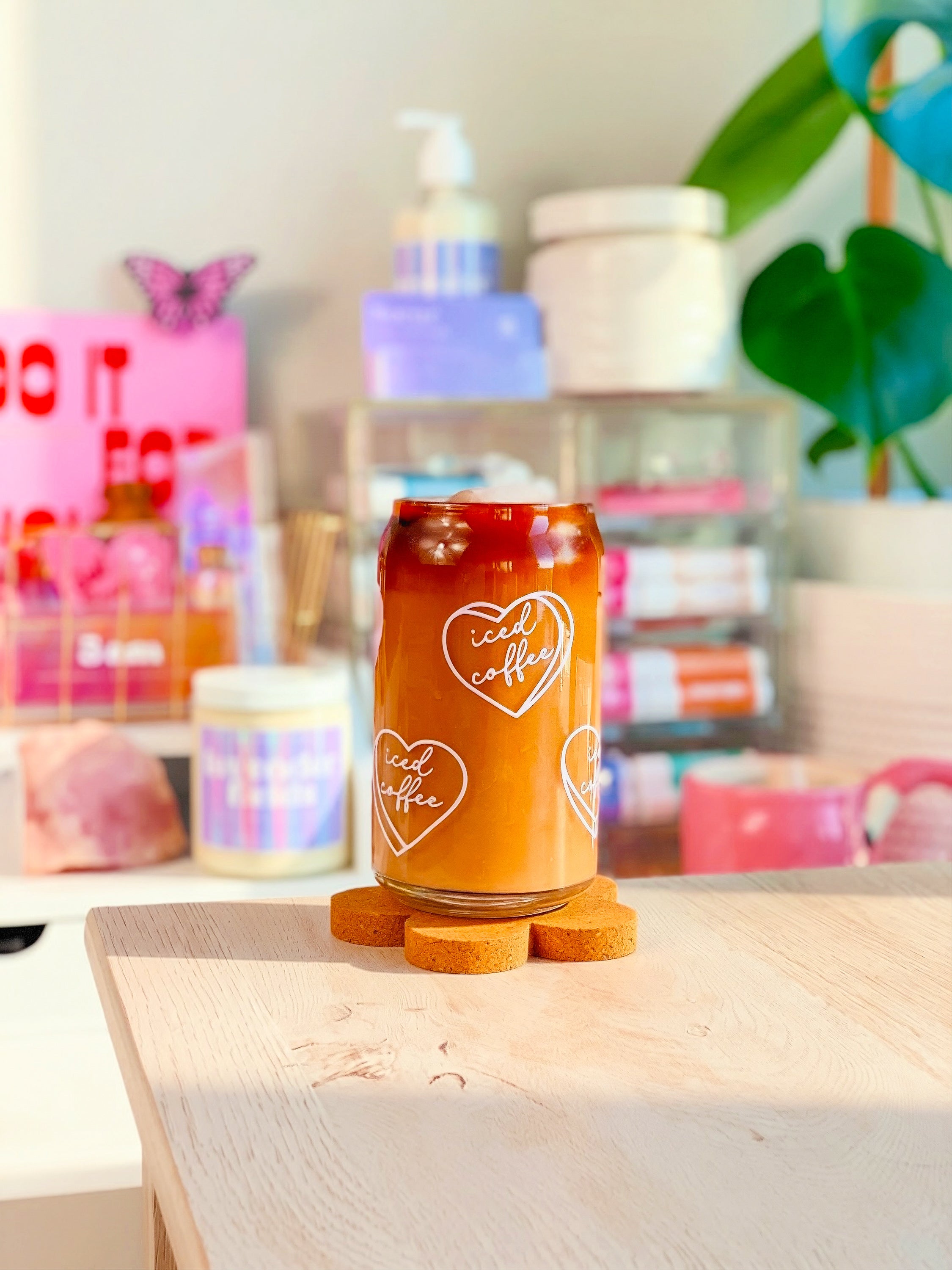 White Heart Iced Coffee Glass Cup