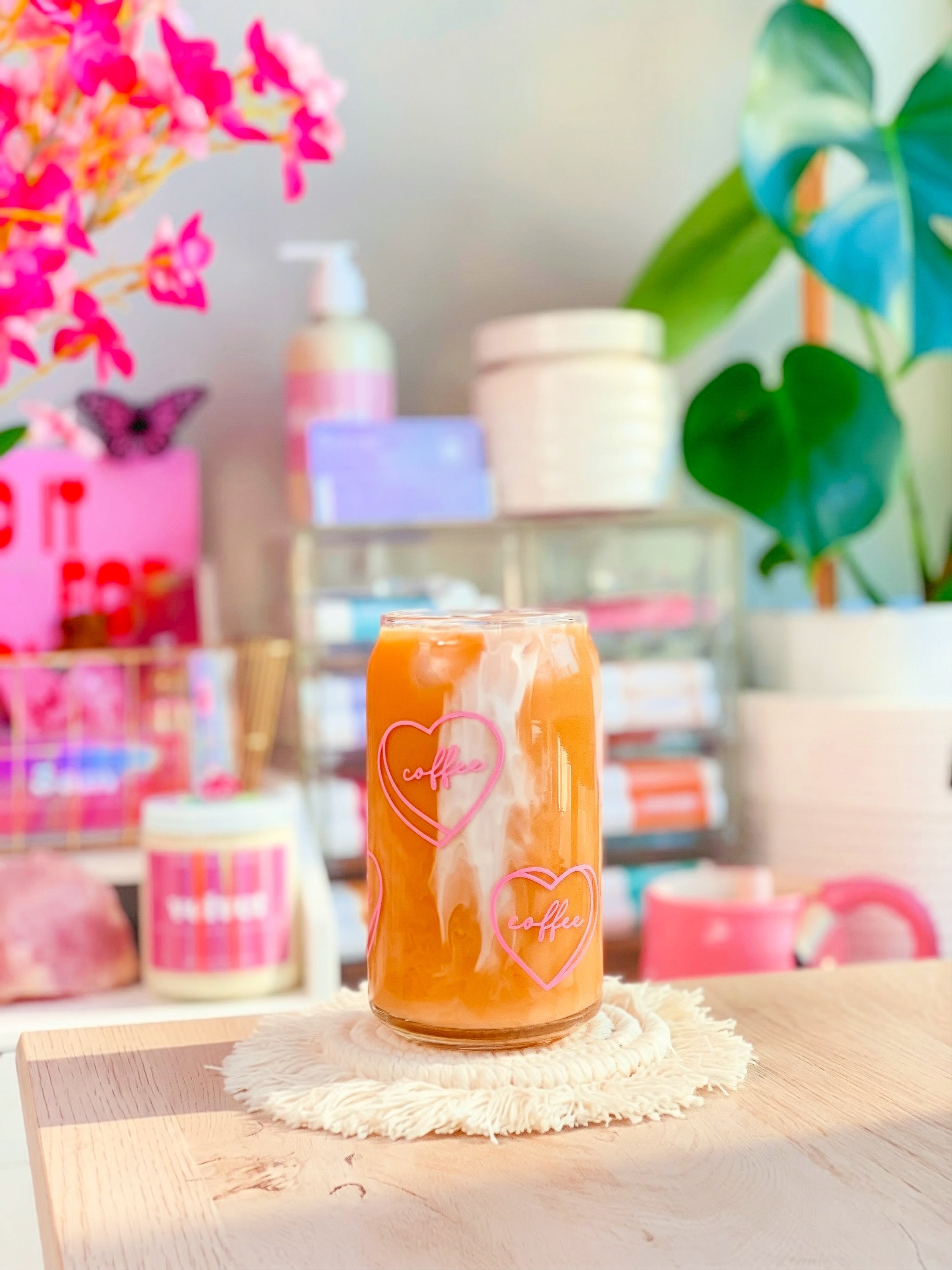 Pink Heart Coffee Glass Cup