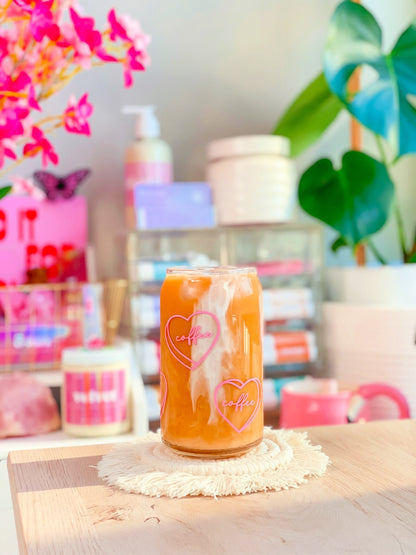 Pink Heart Coffee Glass Cup